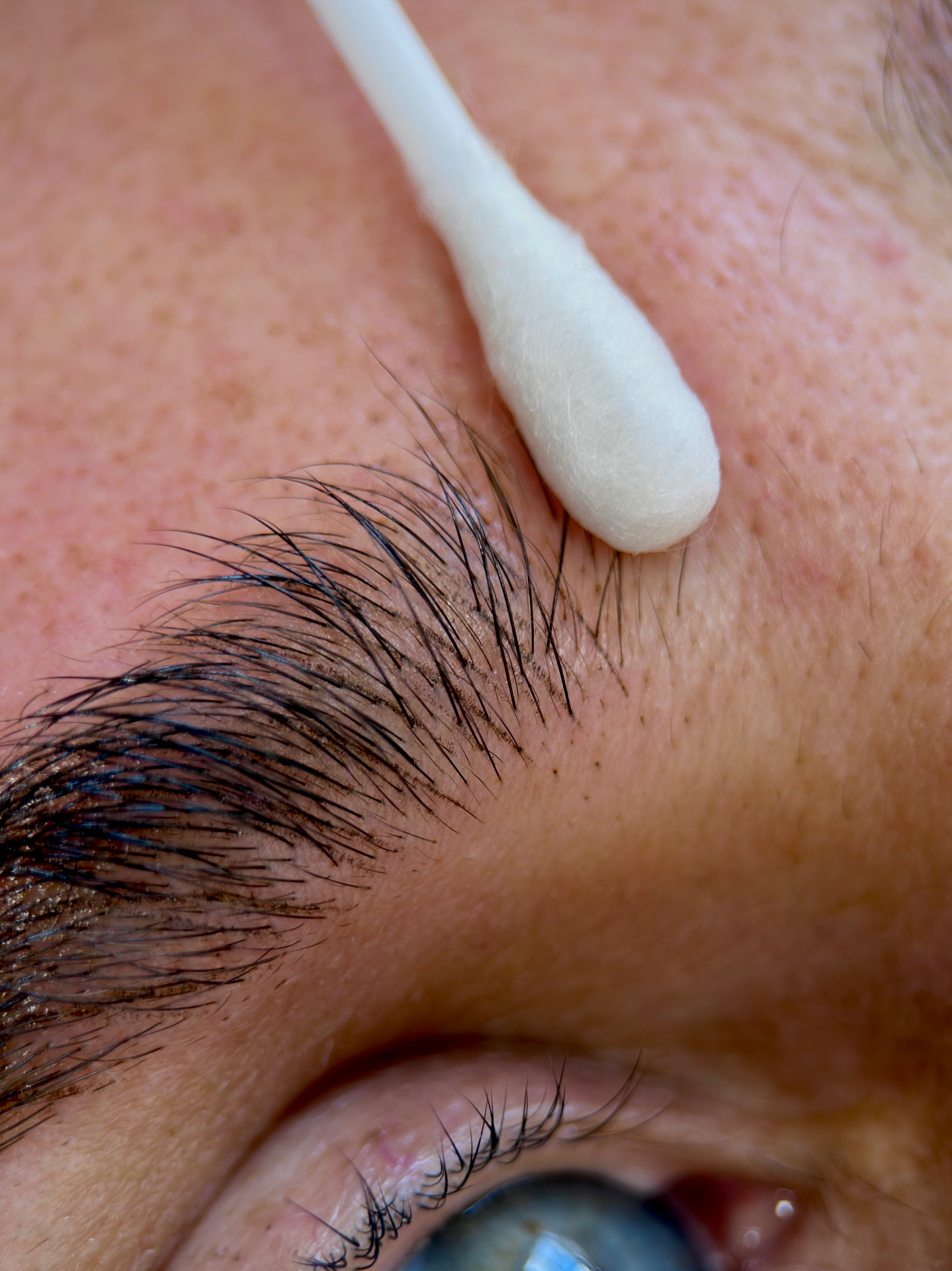 Close-up detail of nano brow hairstrokes