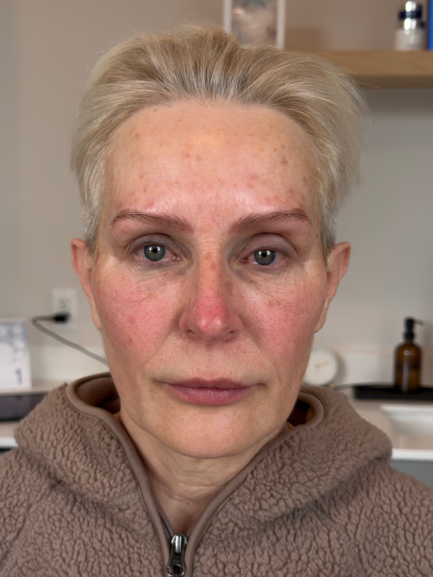 Client immediately after her restorative brow appointment